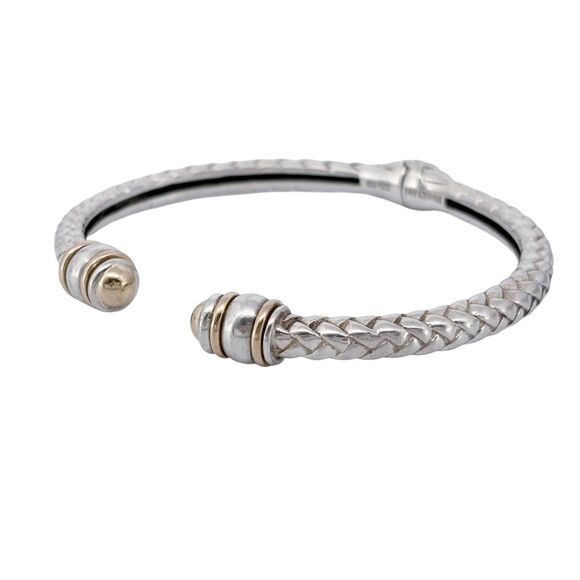 Vintage DL Sterling Silver 925 14K Gold Basket Weave Hinge Cuff Bracelet 6.25" - Picture 6 of 9